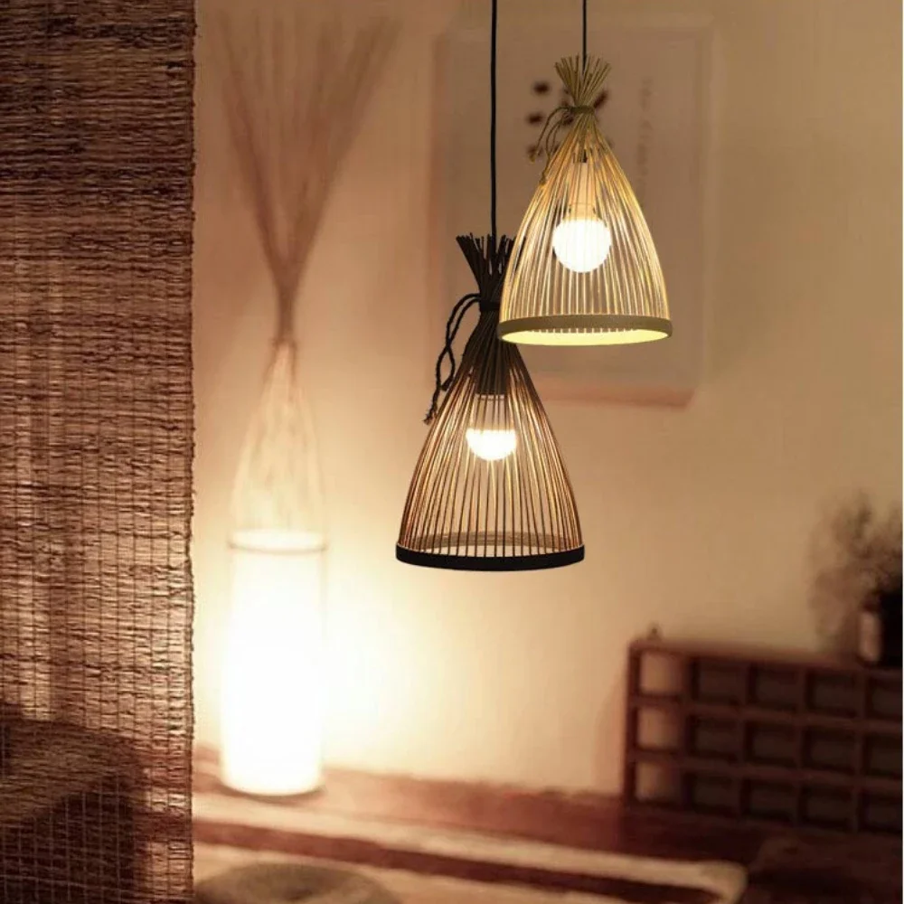 Japanese Chandelier Natural Ba - Wicker Pendant Shade 评论和价格