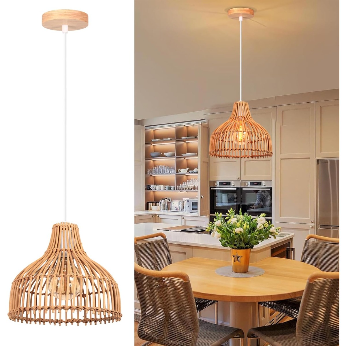 Rattan Woven Pendant Lamp Boho - Wicker Pendant Shade 评论和价格