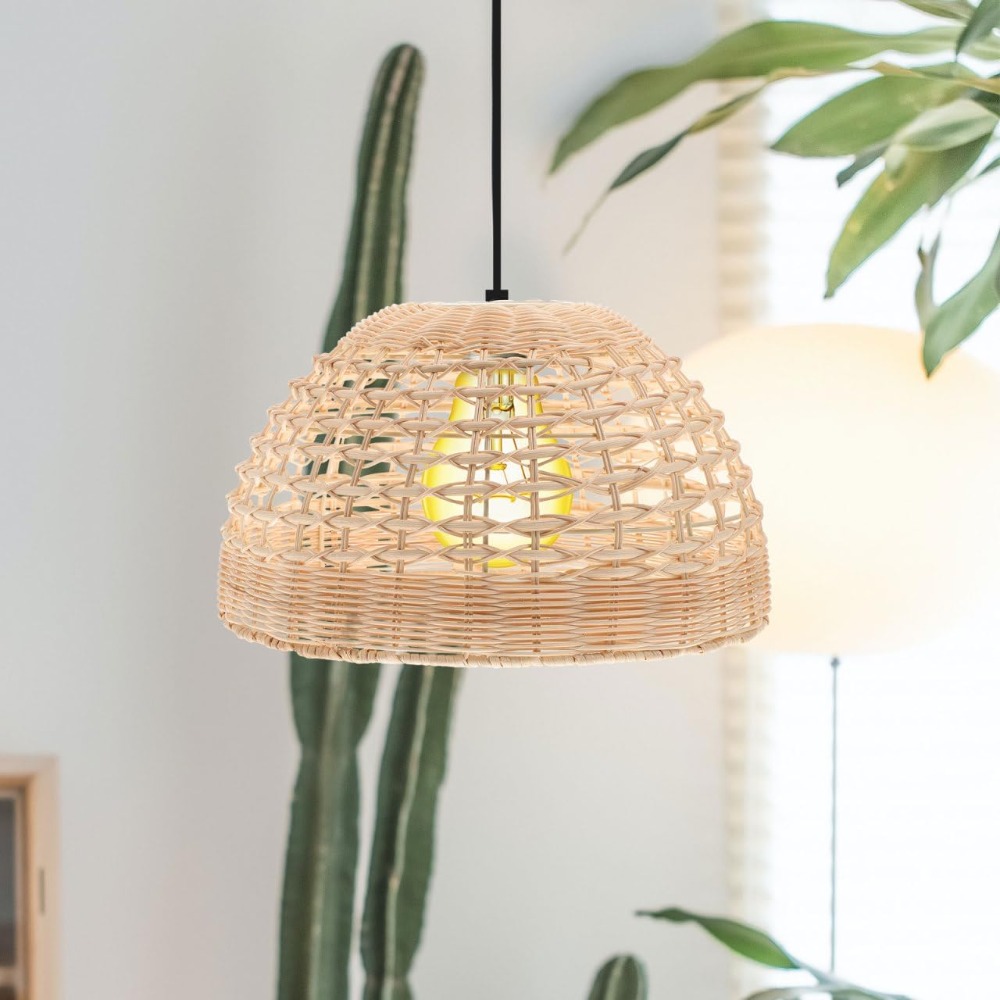 Rattan Pendant Lamp Woven Cage - Wicker Pendant Shade 评论和价格